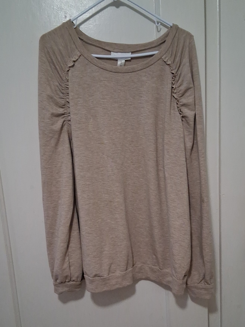 Motherhood Long Sleeve Ruched Shoulder Top - Beige Taupe